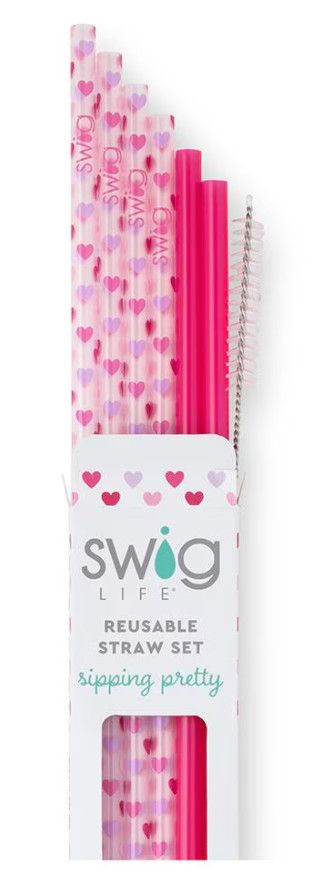 Swig Falling In Love + Pink Reusable Straw Set