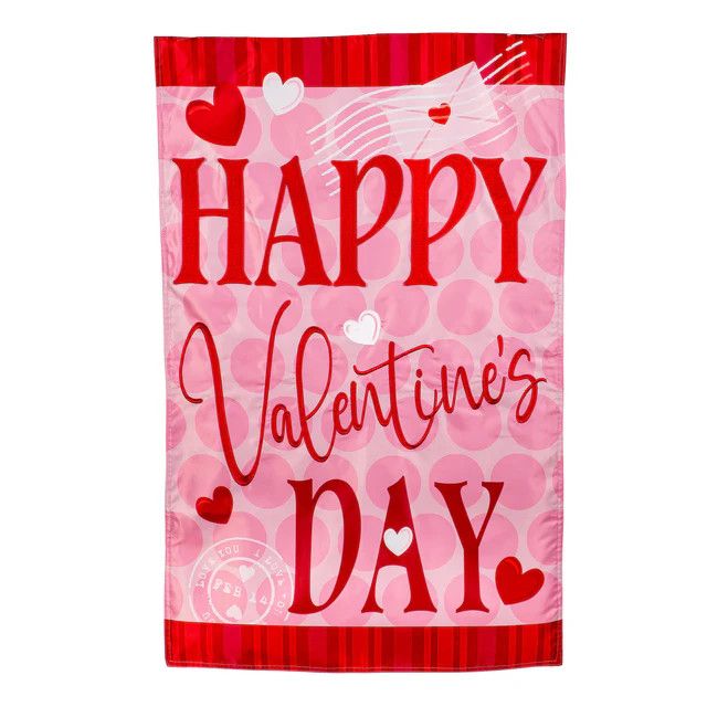 Happy Valentine&#39;s Day Hearts Applique Garden Flag