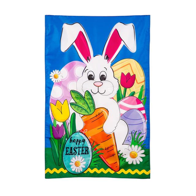 Happy Easter Bunny and Carrot Applique Garden Flag