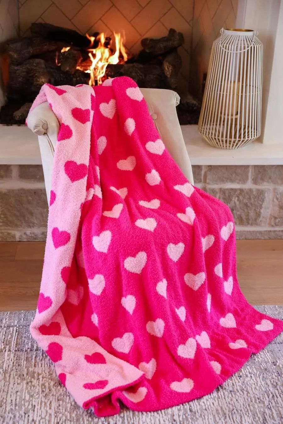 Reversible Pink Hearts Blanket