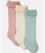 RuffleButts Soft Mauve, Ivory &amp; Cloud Blue 3-pack Knee High Socks 2T-4T