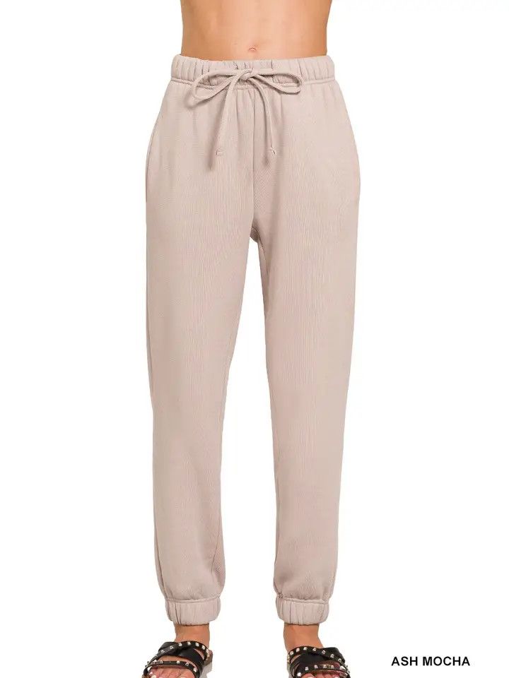 Zenana Fleece Jogger Sweat pants With Pockets - Ash Mocha, Size: S