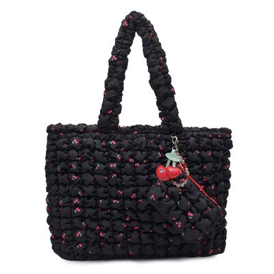 OMG Black Cherry Quilted Scrunchies Printed Large Tote Bag with Coin Purse