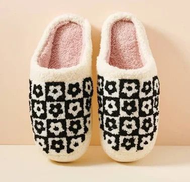 Flower Color Block Black and White Home Slippers - Large
