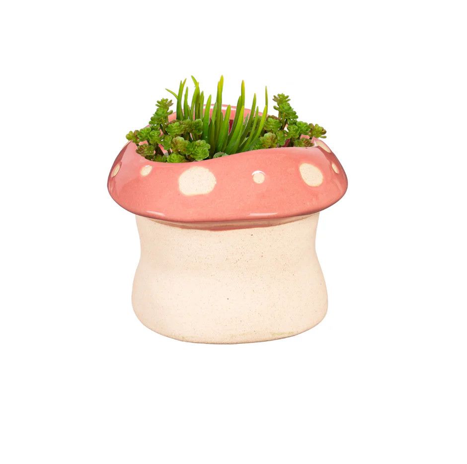 Mushroom Ceramic Cache Planter, Color: Pink