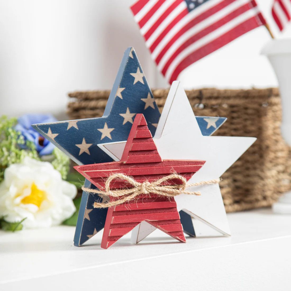 7&quot; Wooden Patriotic Star Tabletop Decor