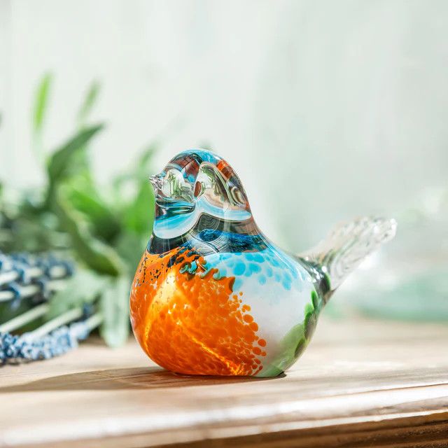 Decorative Bird Glass Table Decor Blue