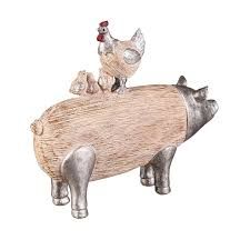 Chicken Standing on Pig Table Decor