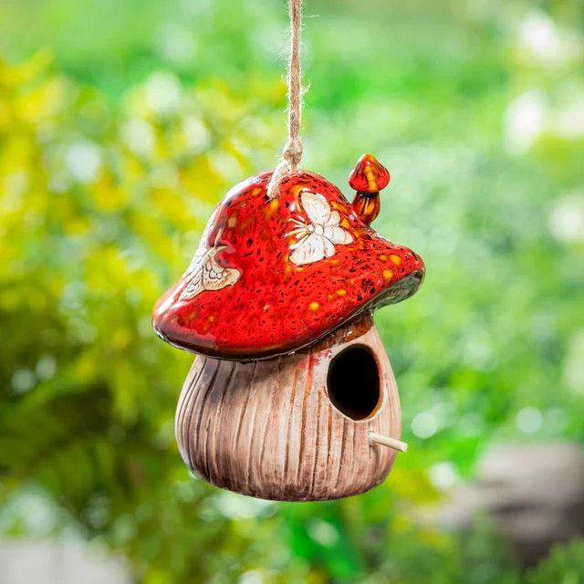 Ceramic Fantasy Mushroom Hanging Bird House