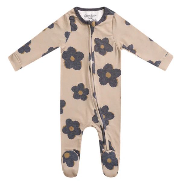 Copper Pearl Zip-Up Footie Newborn - Gemma In Tan