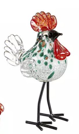 8&quot; Glass Rooster Sculpture with Metal Feet