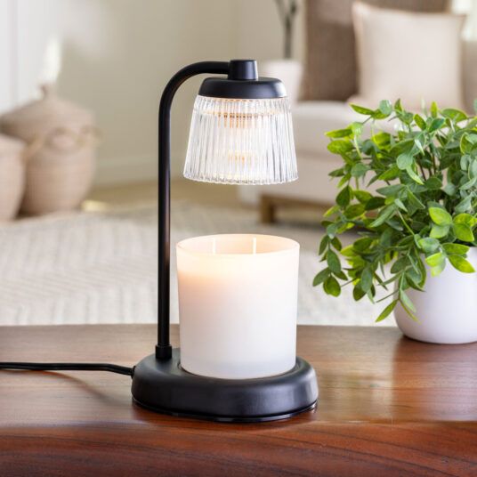 Fluted Glass Candle Warmer Lamp Black