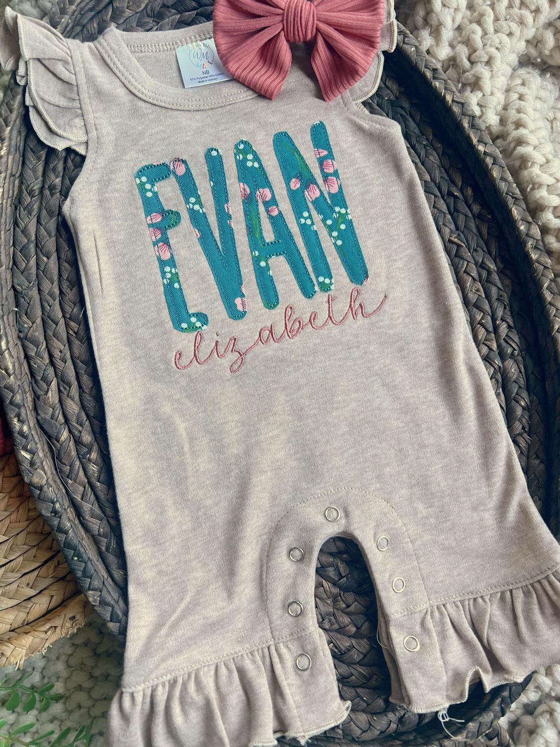 Mocha Dark Taupe Flutter Romper, Size: NB