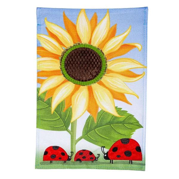 Sunflower &amp; Ladybug Burlap Garden Flag