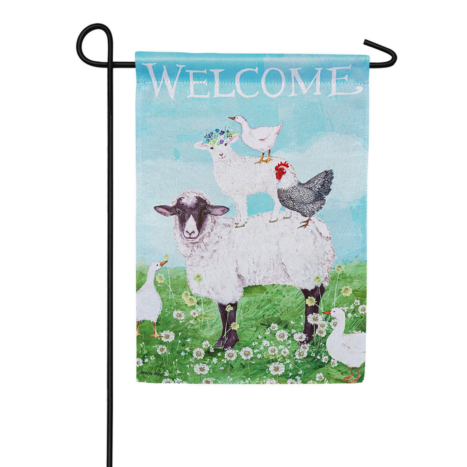 Welcome Farm Friends Double Sided Suede Garden Flag