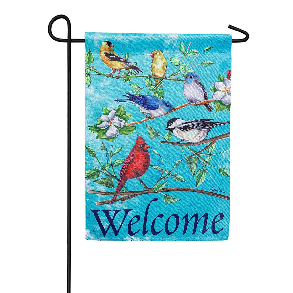Multi Birds Double Sided Suede Garden Flag