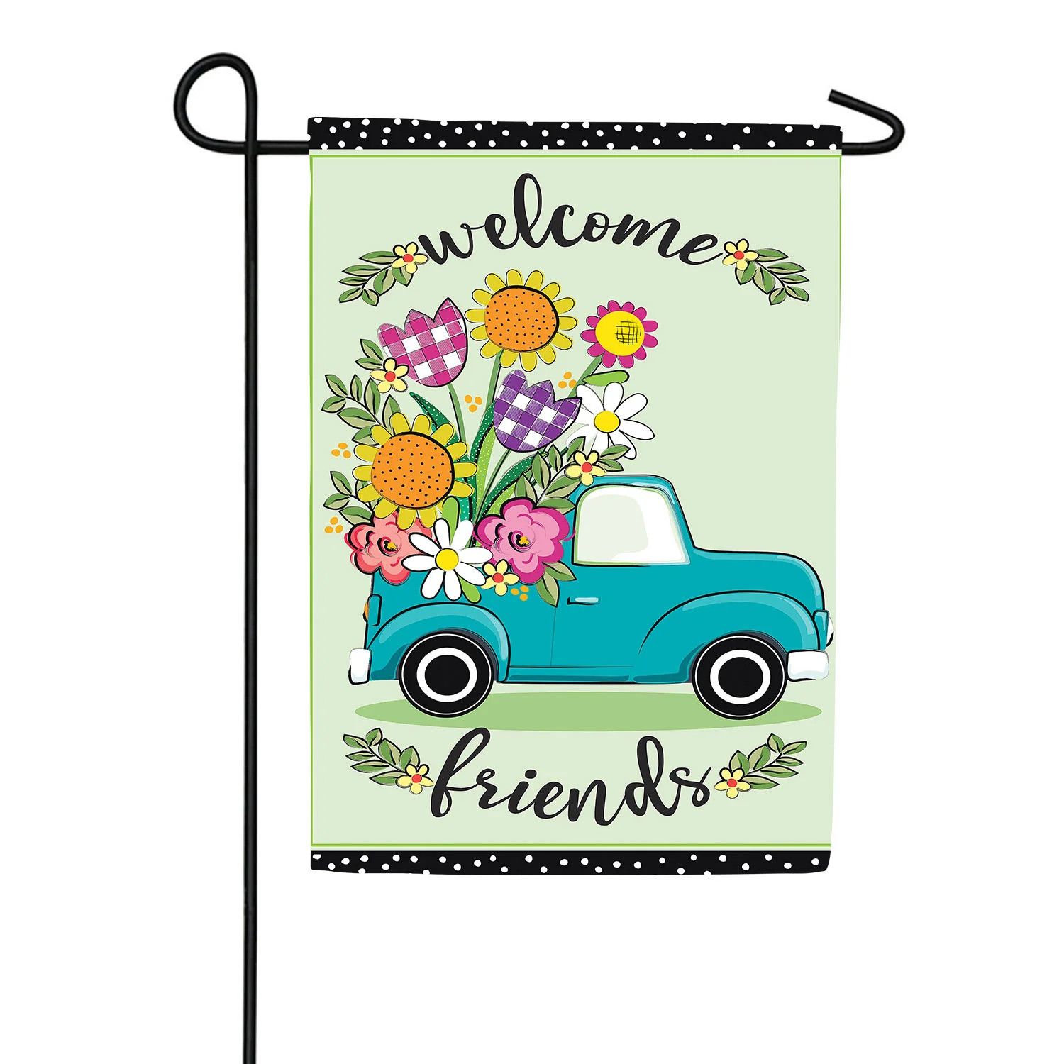 Flower Truck Welcome Friends Applique Garden Flag