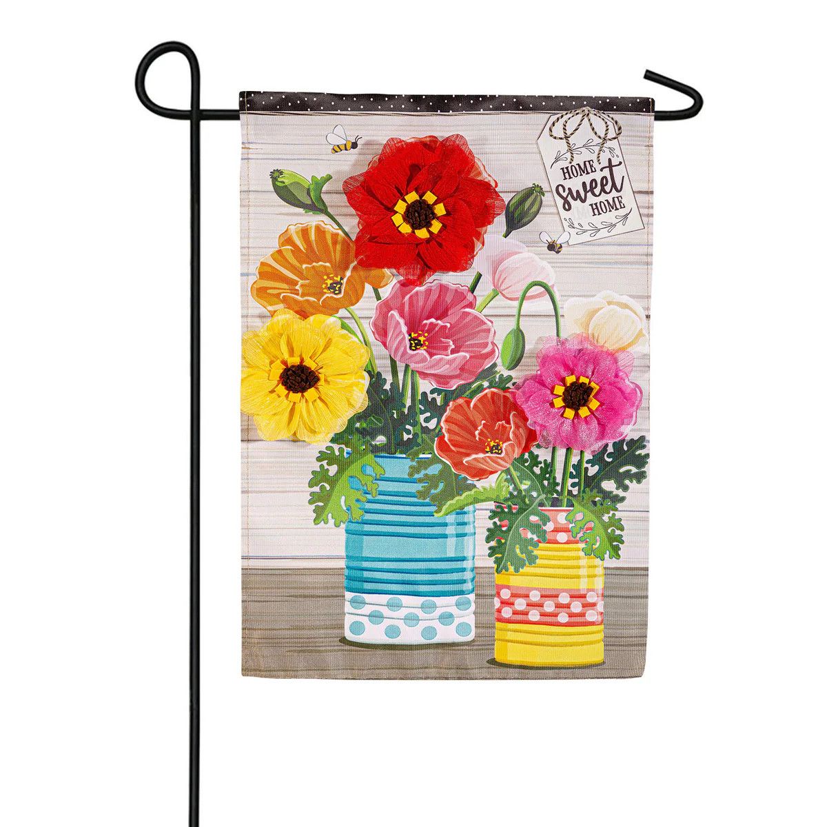 Poppies and Painted Cans Applique Garden Flag