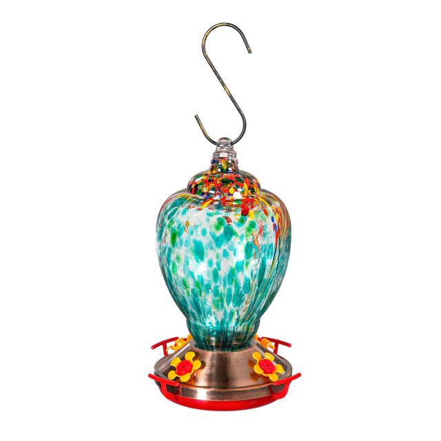 Art Glass Shell Hummingbird Feeder, Blue