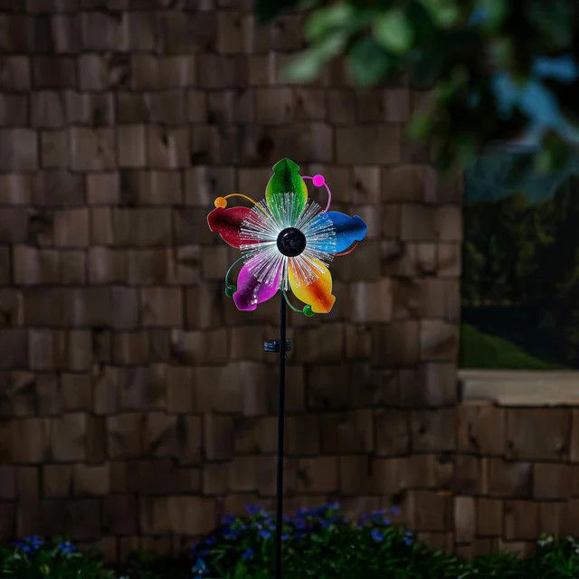 Solar Metal Wind Spinner, Fiber Optic Multi-Color Fans, 63&quot;H