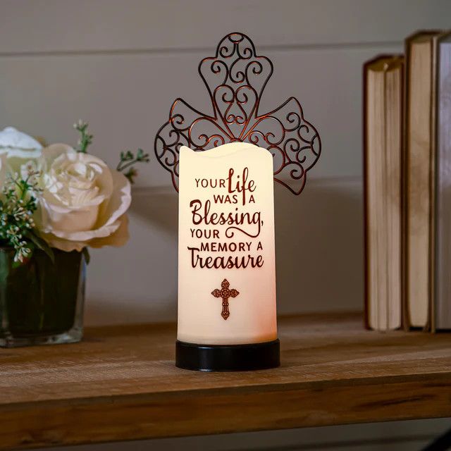 Cross LED Wax Candle with Metal Holder