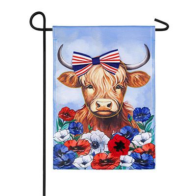 Patriotic Highland Cow Applique Garden Flag