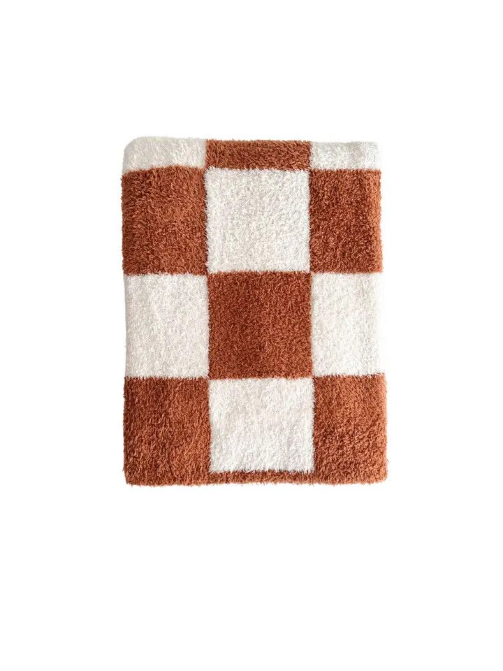 Checkered Plush Baby Kids Blanket | Copper