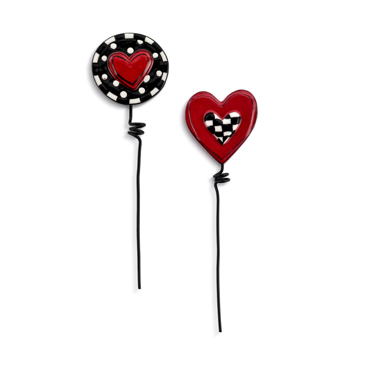 Ceramic Plant Stakes Checker Heart (Not a set)