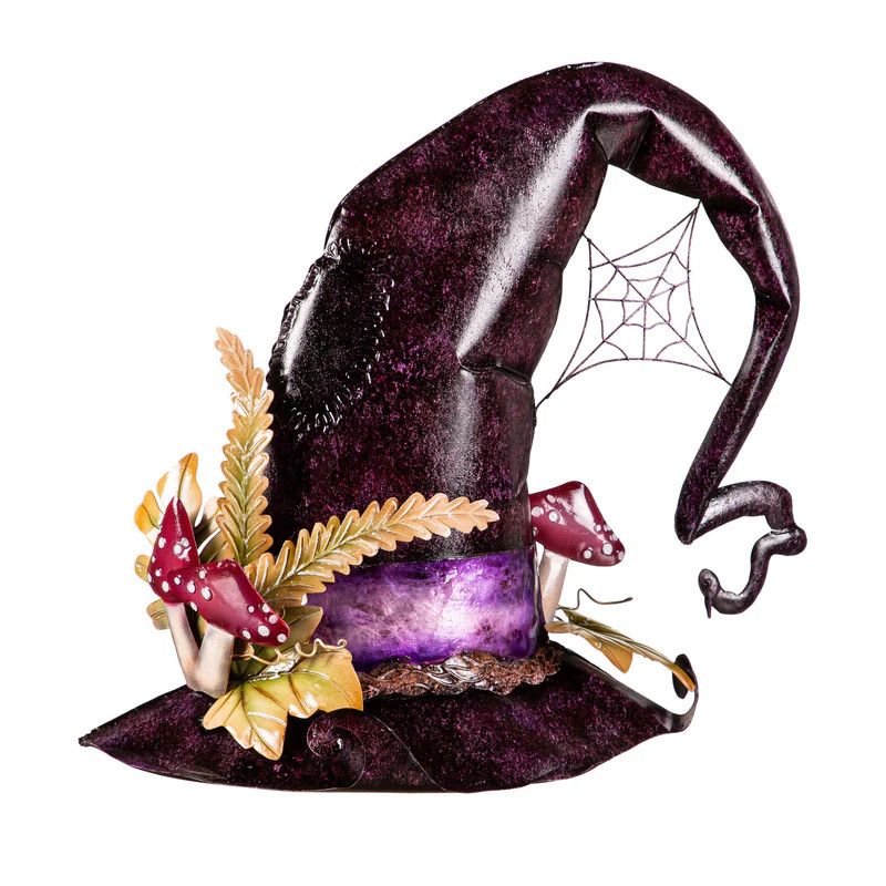 Metal Witch Hat with Capiz Statuary,5.5x14x13 Inches