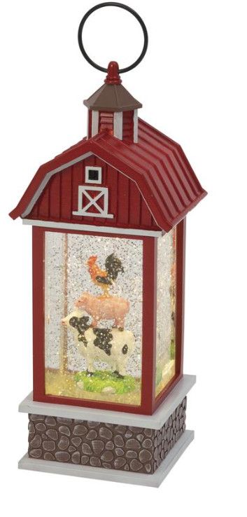 11.2" Spinning Animal Barn Water Globe Lantern