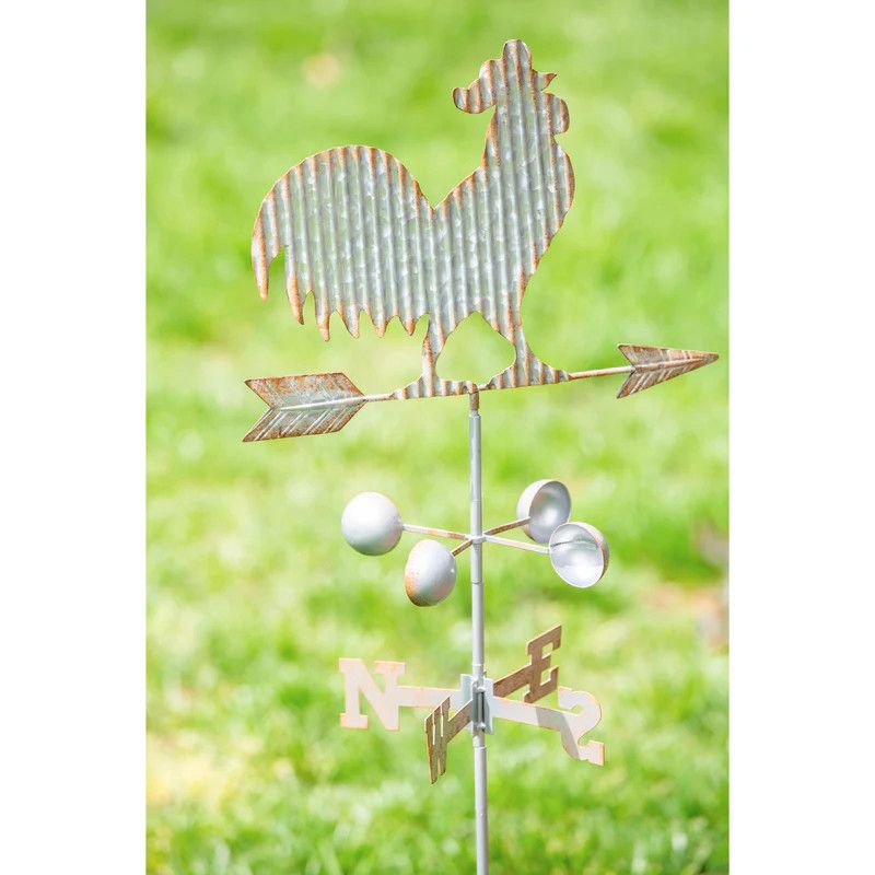 42&quot;H Weather Vane Garden Stake, Galvanized Corrugated Rooster