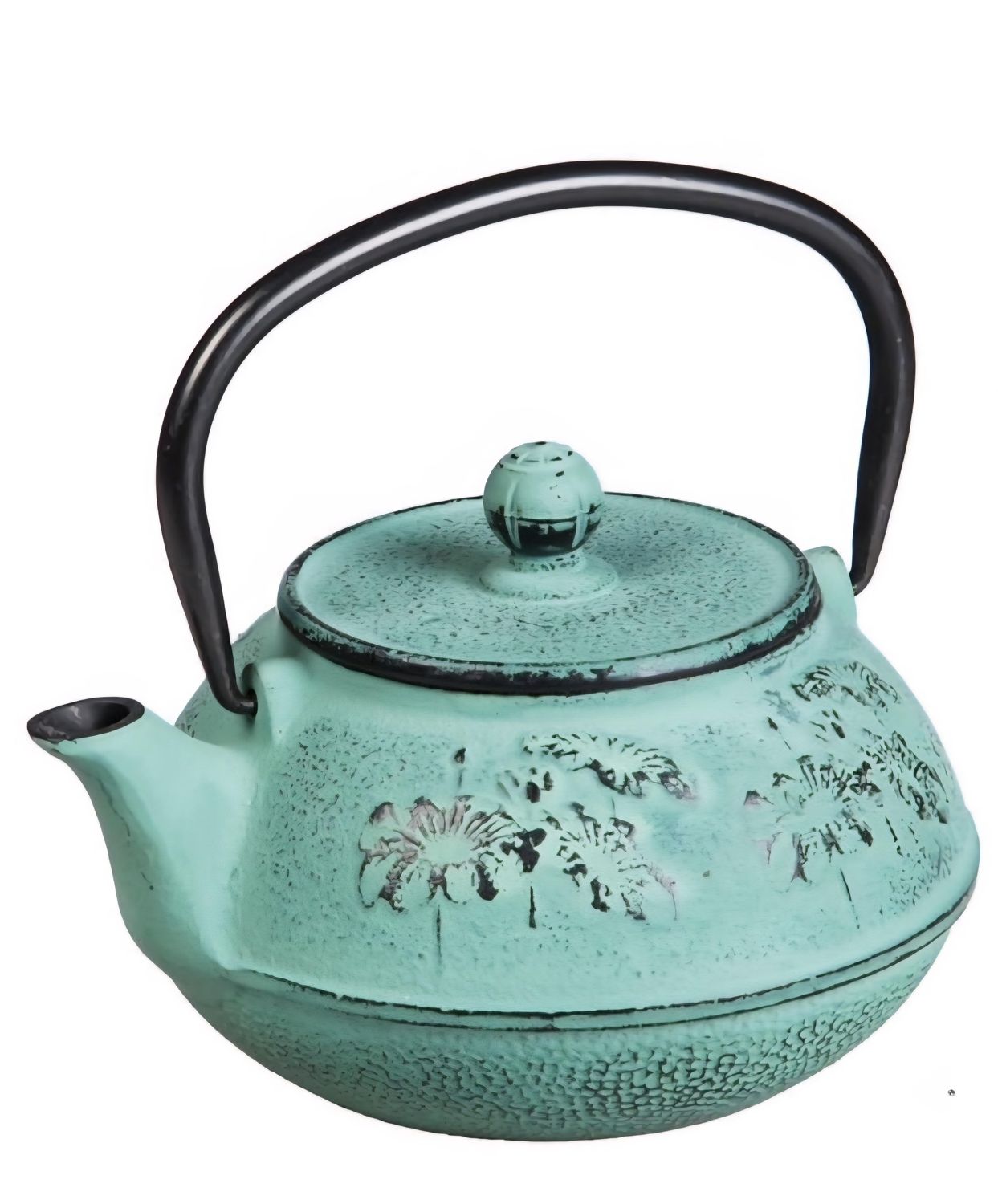 Cast Iron Teapot, Teal Floral