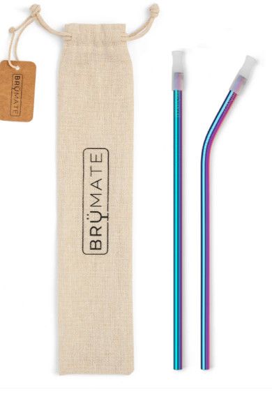 Brumate Large Stainless Steel Reusable Straws, Color: Rainbow Titanium