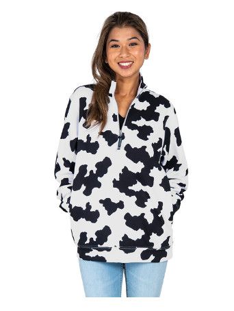 COW PRINTED CROSSWIND QUARTER ZIP SWEATSHIRT, Size: XXS