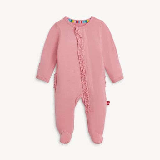 Magnetic Me Tickled Pink Modal Footie With Ruffles, Size: Newborn