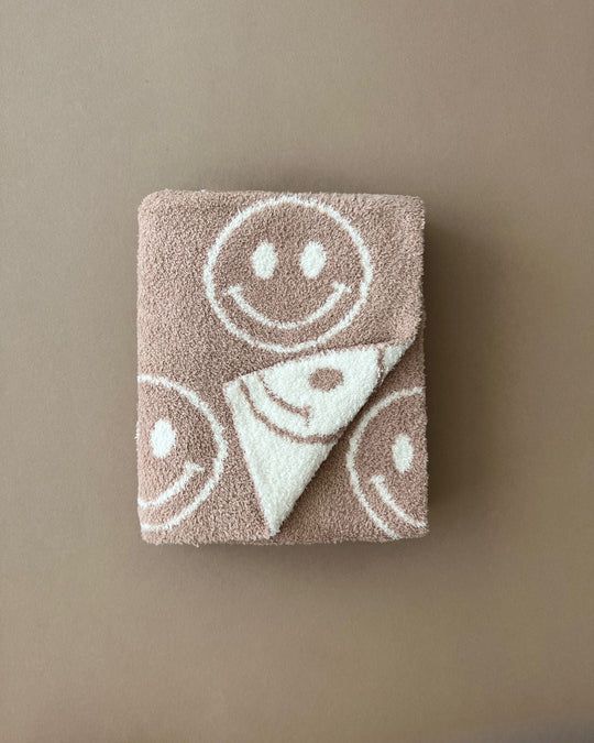 Smiley Face Plush Baby Kids Blanket | Latte
