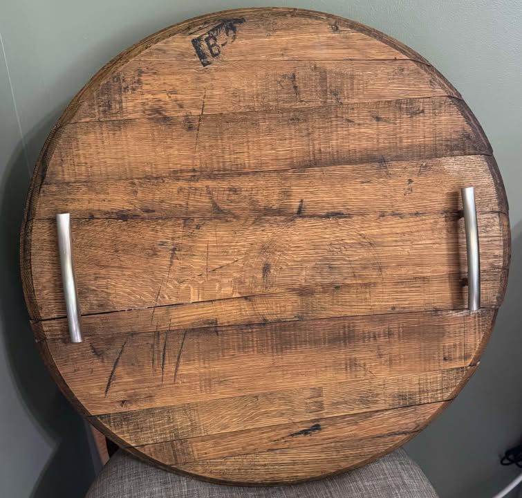 Whiskey Barrell Tray Lid with Handles