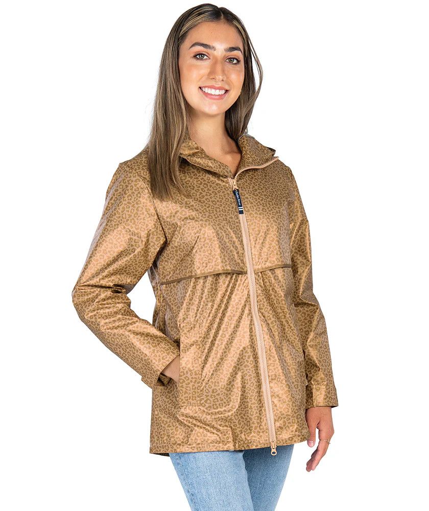 WOMEN&#39;S NEW ENGLANDER® RAIN JACKET Gold Leopard Print Medium