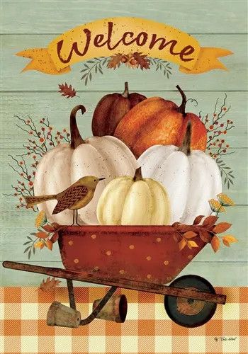 Pumpkin Wheelbarrow Decorative Garden Flag