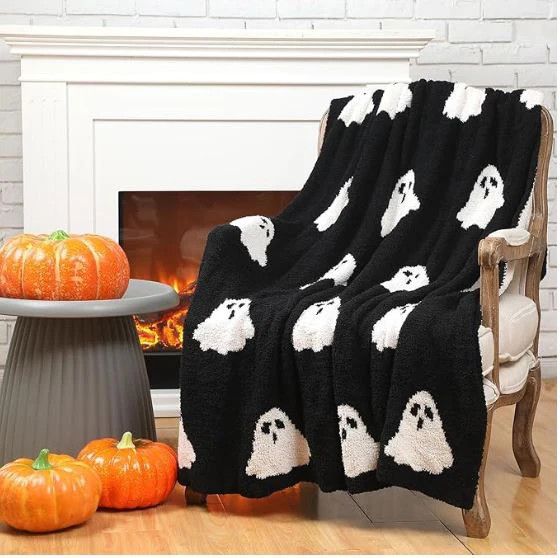 Halloween Ghost Luxe Throw Blanket - Black Ghost