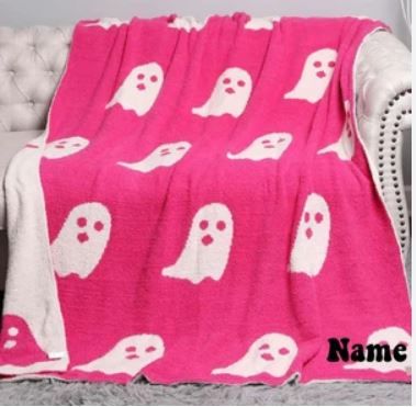 Halloween Ghost Luxe Throw Blanket - Pink