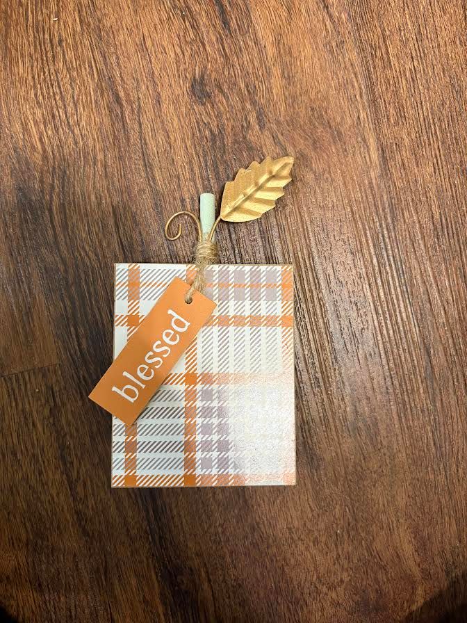 5.5&quot; Blessed Plaid Pumpkin Block