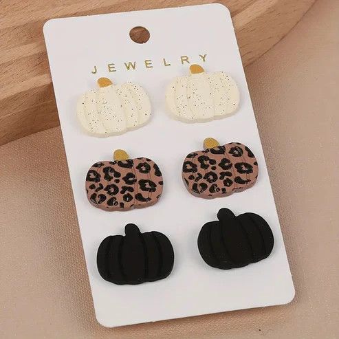 Leopard Pumpkin Studs Triple Card Earrings