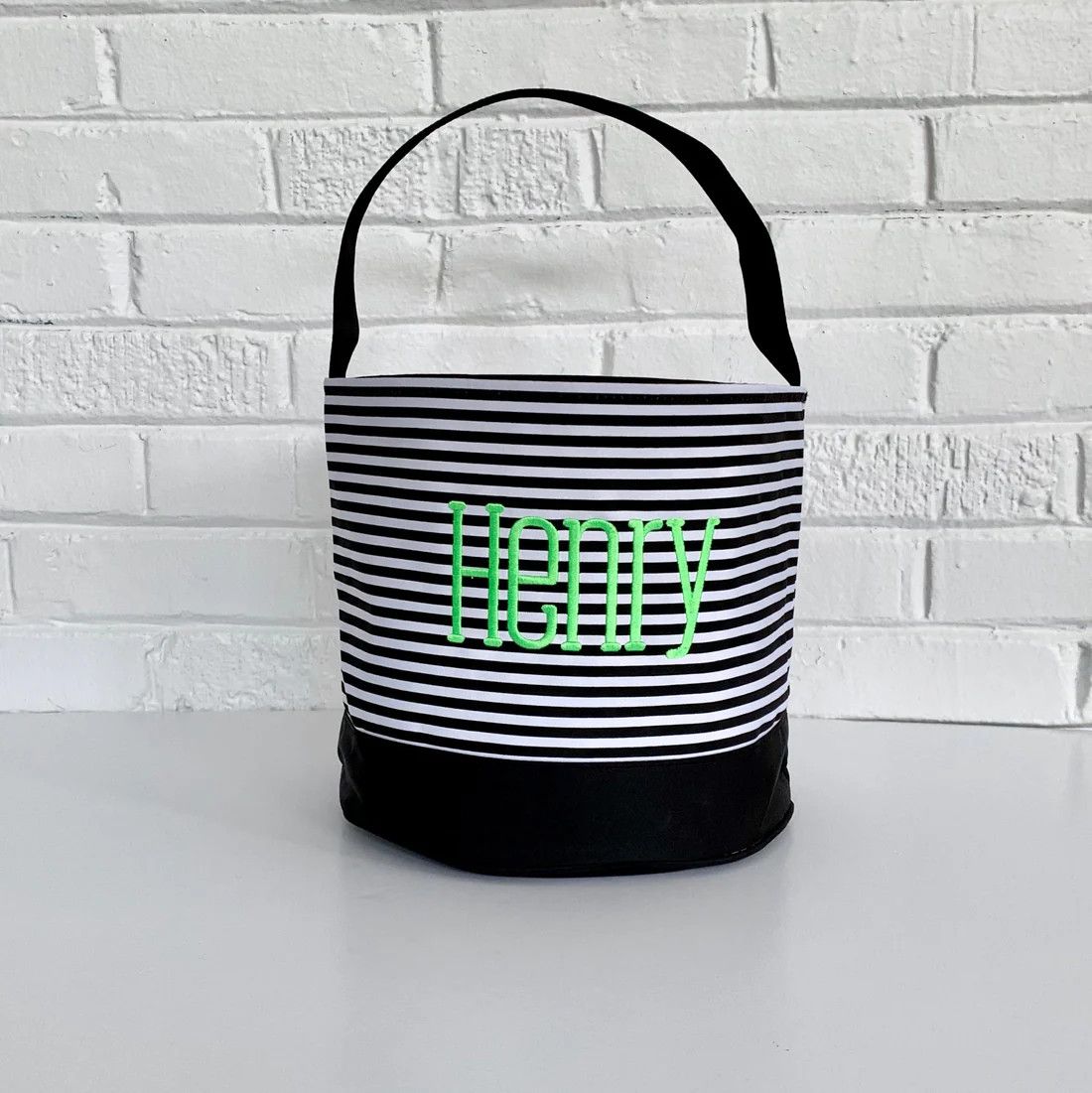 Personalized Halloween Buckets, Color: Black &amp; White Stripe