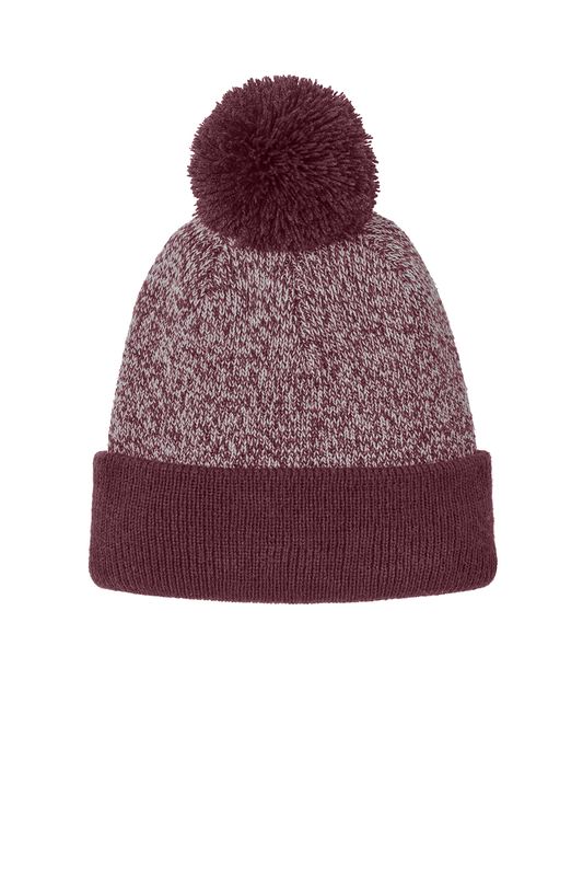 Sport-Tek® Halftime Heather Pom Beanie Maroon