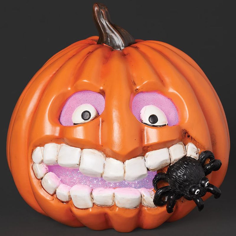 8" H Lighted Pumpkin Face Eating Spider