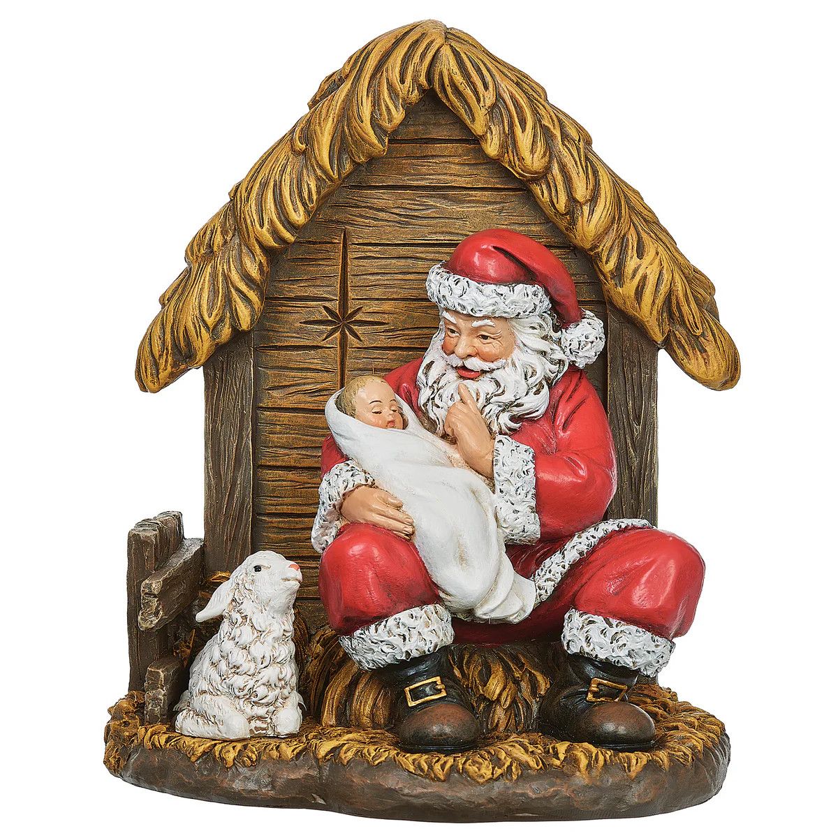 Seated Santa Shushing Baby Figure