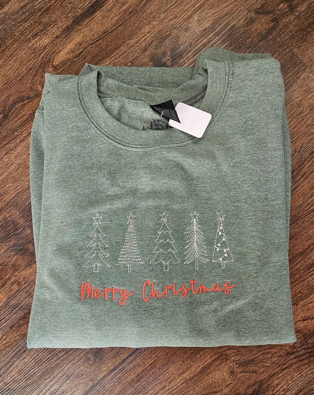 Merry Christmas Neutral Green Trees with Emb