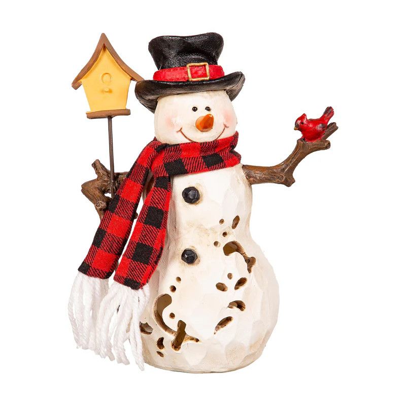 LED Resin Snowman with Cut-Outs Table Decor, Options: Snowman with Birdhouse