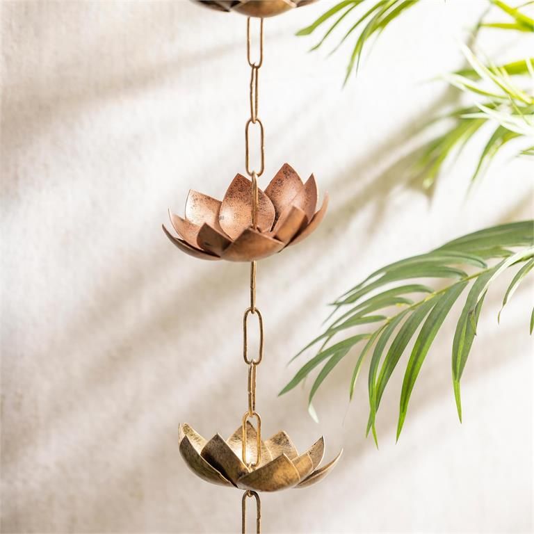 VivaStyle Rain Chain, Metal, Lotus, 72" H